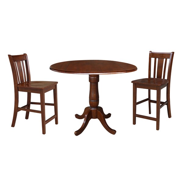 International Concepts Round 42 in Rd Ped Gathering Ht Table, 2 Counter Ht Stools, Espresso, 42 in W, 42 in L, 35.5 in H K581-42DPT-S102-2 - main